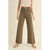 Miou Muse - Straight Wide Leg Pants with Front Pocket - Washed Brown