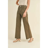 Miou Muse - Straight Wide Leg Pants with Front Pocket - Washed Brown