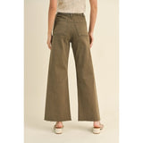 Miou Muse - Straight Wide Leg Pants with Front Pocket - Washed Brown