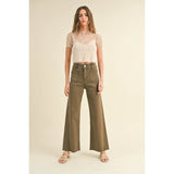 Miou Muse - Straight Wide Leg Pants with Front Pocket - Washed Brown
