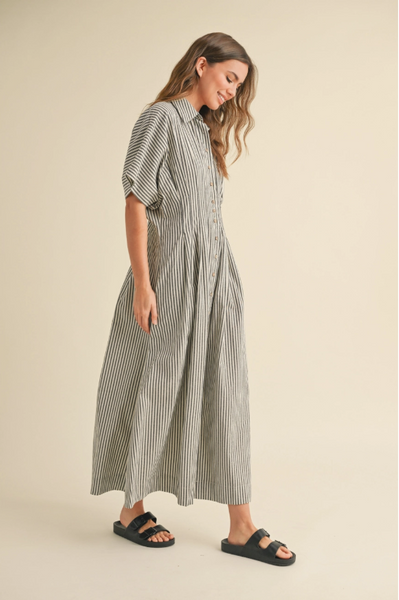 Miou Muse - Striped Buttondown Dress Shirt - Black Stripe