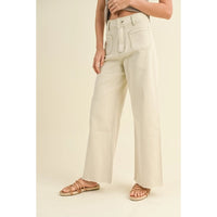 Miou Muse - Straight Wide Leg Pants - Washed Beige