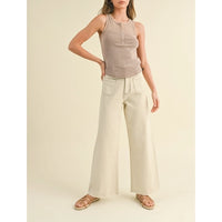 Miou Muse - Straight Wide Leg Pants - Washed Beige