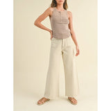 Miou Muse - Straight Wide Leg Pants - Washed Beige