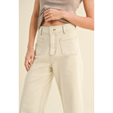 Miou Muse - Straight Wide Leg Pants - Washed Beige