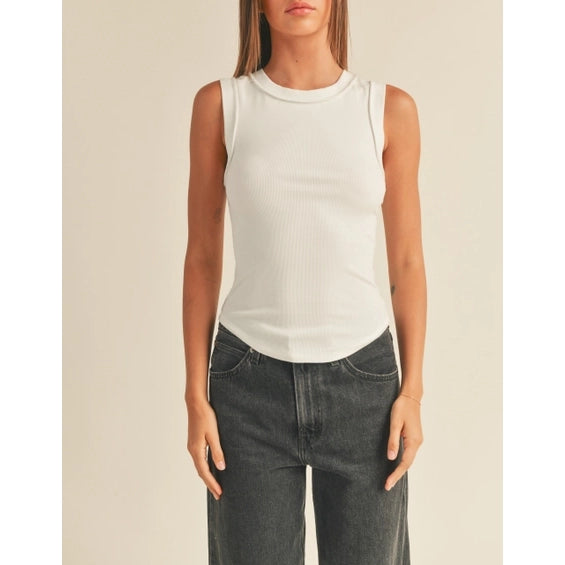 Miou Muse - Washed Color Ribbed Tank - White