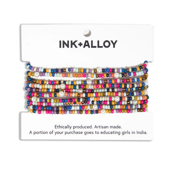 Ink + Alloy - Sage Confetti Beaded 10 Strand Stretch Bracelets - Multicolor