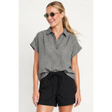 Naked Zebra - Cotton Short Sleeve Popover Blouse - Black