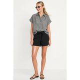 Naked Zebra - Cotton Short Sleeve Popover Blouse - Black