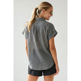 Naked Zebra - Cotton Short Sleeve Popover Blouse - Black