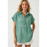 Naked Zebra - Cotton Short Sleeve Popover Blouse - Emerald