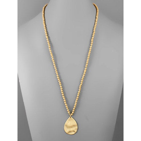 Tan and Gold Teardrop Necklace