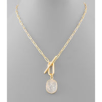 Stone Charm Toggle Chain Necklace - Clear