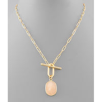 Stone Charm Toggle Chain Necklace - Peach