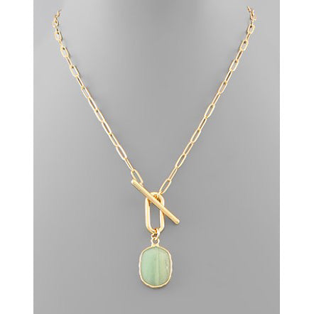 Stone Charm Toggle Chain Necklace - Amazonite