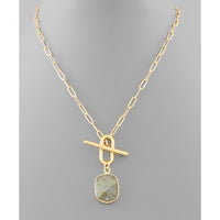 Stone Charm Toggle Chain Necklace - Grey