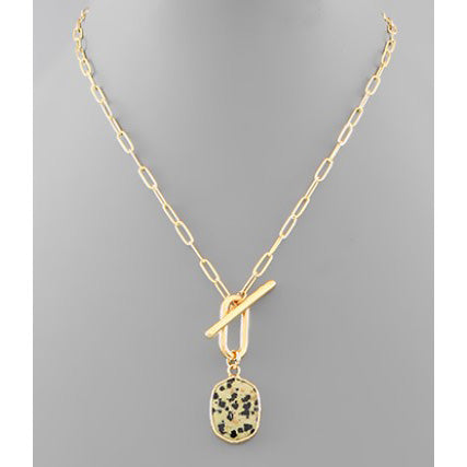 Stone Charm Toggle Chain Necklace - Dalmatian Jasper