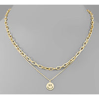 2 Layered Chain & Smile Face Necklace - Gold