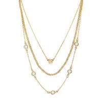 3 Layer Crystal Ball Chain Necklace - Clear Crystal and Gold