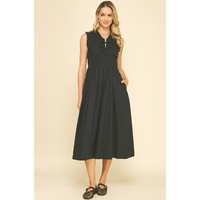 Pinch - Front Tie Detailed Smocking Midi Dress - Black
