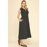 Pinch - Front Tie Detailed Smocking Midi Dress - Black