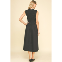 Pinch - Front Tie Detailed Smocking Midi Dress - Black