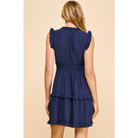 Pinch - V-Neck Ruffle Mini Dress- Deep Navy