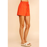 Pinch - High Waist Woven Shorts - Coral