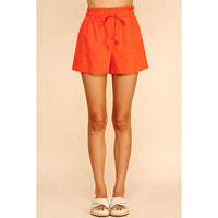 Pinch - High Waist Woven Shorts - Coral