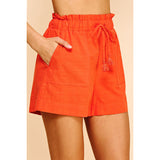 Pinch - High Waist Woven Shorts - Coral