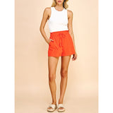 Pinch - High Waist Woven Shorts - Coral