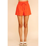 Pinch - High Waist Woven Shorts - Coral