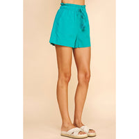 Pinch - High Waist Woven Shorts - Teal