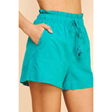 Pinch - High Waist Woven Shorts - Teal