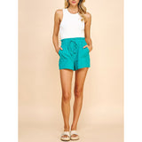 Pinch - High Waist Woven Shorts - Teal