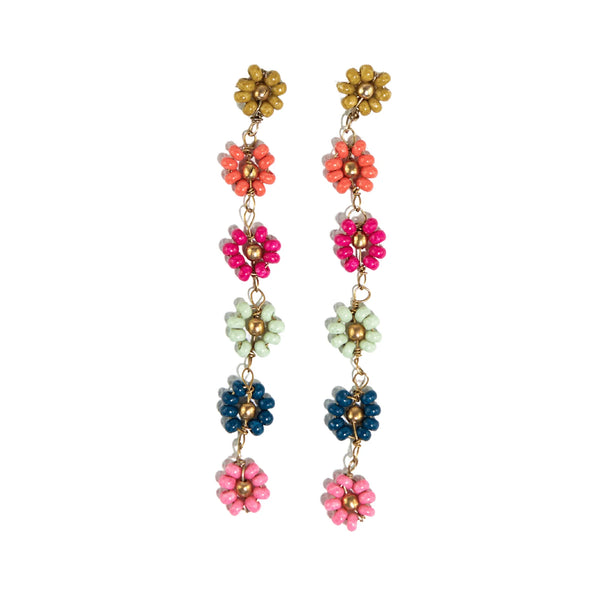Ink + Alloy - Amanda Multi Color Flower Beaded Dangle Earrings - Rainbow