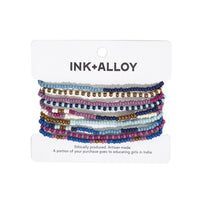 Ink + Alloy - Sage Confetti Beaded 10 Strand Stretch Bracelets - Blue and Lavender