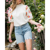 THML - Embroidered Sleeve Top - White