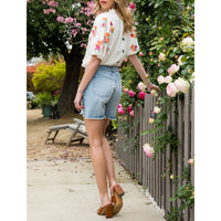 THML - Embroidered Sleeve Top - White
