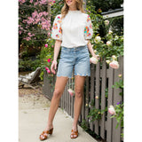 THML - Embroidered Sleeve Top - White