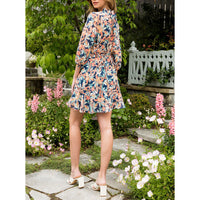 THML - Sheer Floral Flutter Dress - Navy