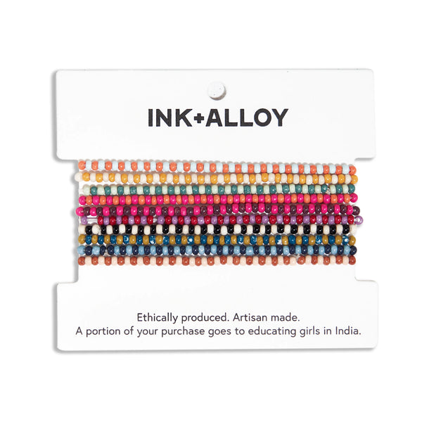 Ink + Alloy - Sage Confetti Beaded 10 Strand Stretch Bracelets - Two Tone