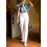THML - Ruffle Sleeve Print Top - Blue