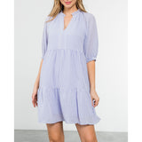 THML - Short Sleeve Gingham Dress - Purple