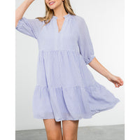 THML - Short Sleeve Gingham Dress - Purple