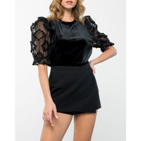 THML - Textured Sleeve Velvet Top - Black
