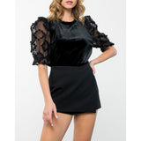 THML - Textured Sleeve Velvet Top - Black