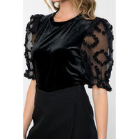 THML - Textured Sleeve Velvet Top - Black