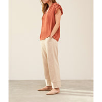 Grade & Gather - Ruffle Sleeve Blouse - Red Clay
