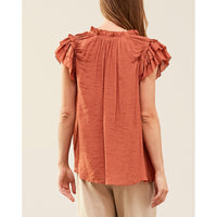 Grade & Gather - Ruffle Sleeve Blouse - Red Clay